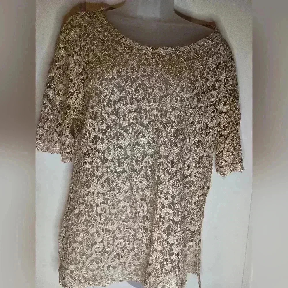 KELLY LYNN Christmas Gold Sheer top- (#642)